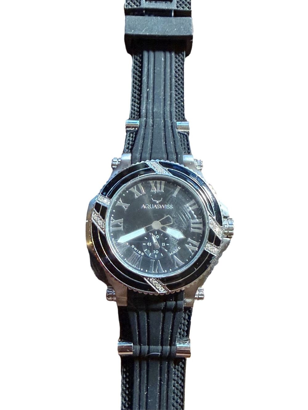 Aquaswiss Men's Swiss Made Black Dial Diamond Watch Silicone Strap